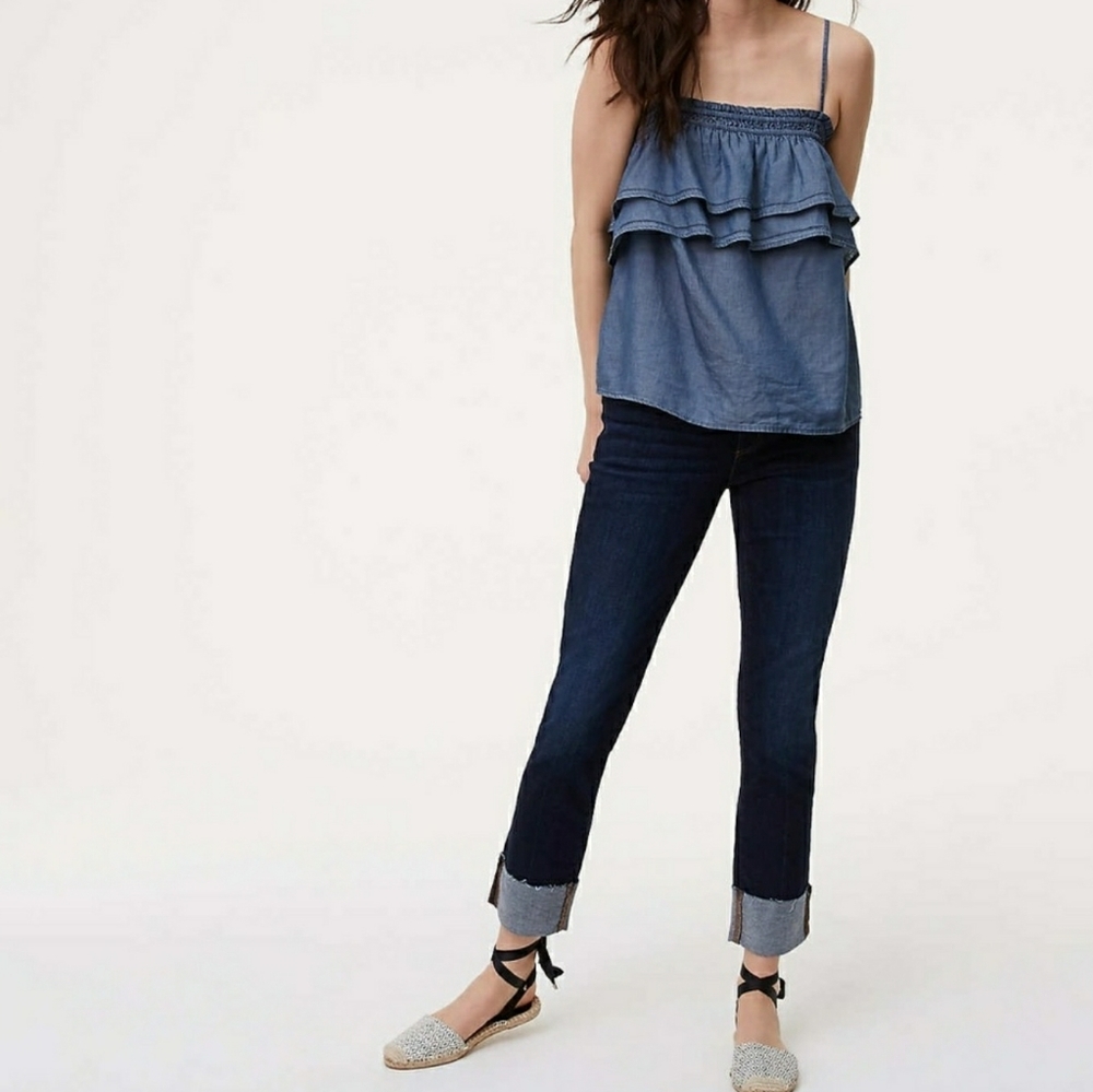 LOFT Dark Wash Chic Classic Modern Straight Cuffed Jeans 2P